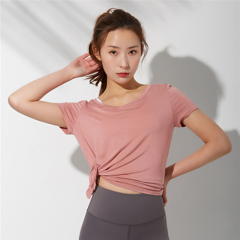 Spring and summer new side split sports short-sleeved women's loose yoga top women's hem blouse fitness clothes T-shirt women