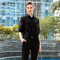 Half sleeve shirt Womens 2021 autumn new top hollow fashion professional sexy black base clearance