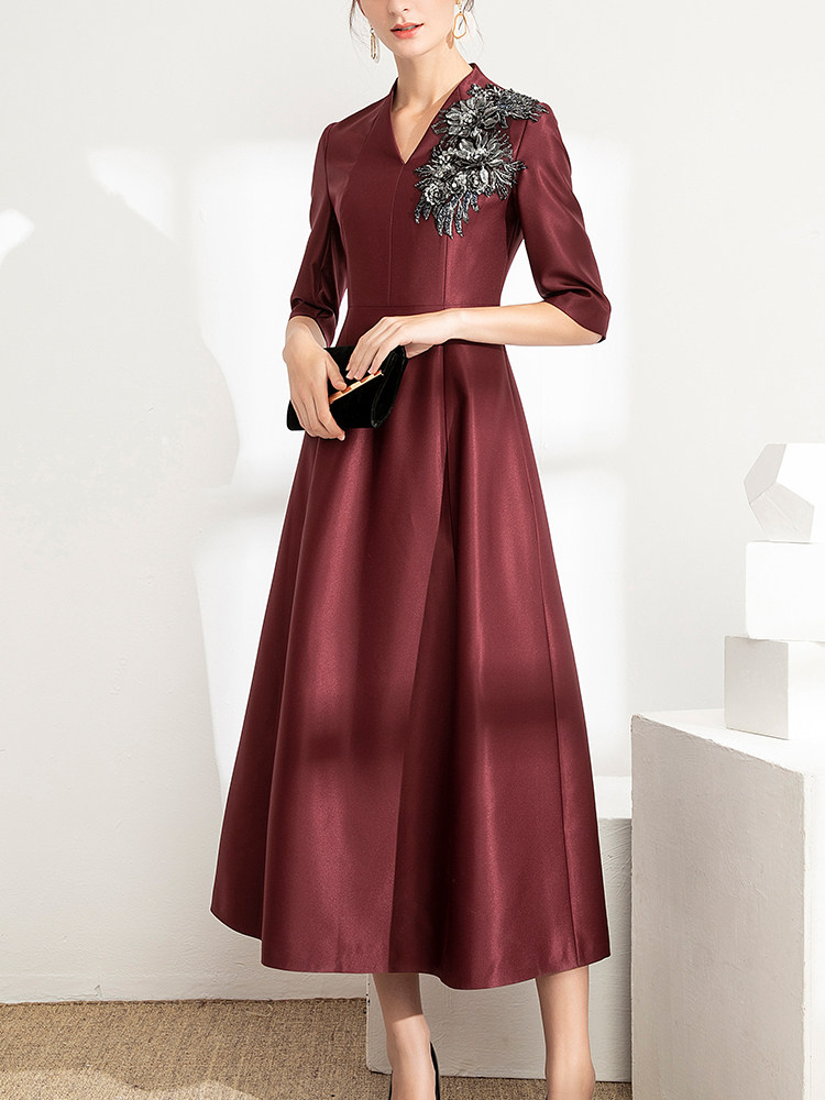 Wedding wedding mother dress noble Xi mother-in-law wedding dress Western Mrs Paco temperament toast dress Autumn