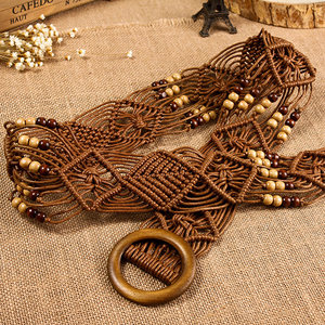 Korean Vintage Braided Belt Wide Bohemian Decorative Versatile Fashion Hollow-Out Women's Waist Belt Extra Wide