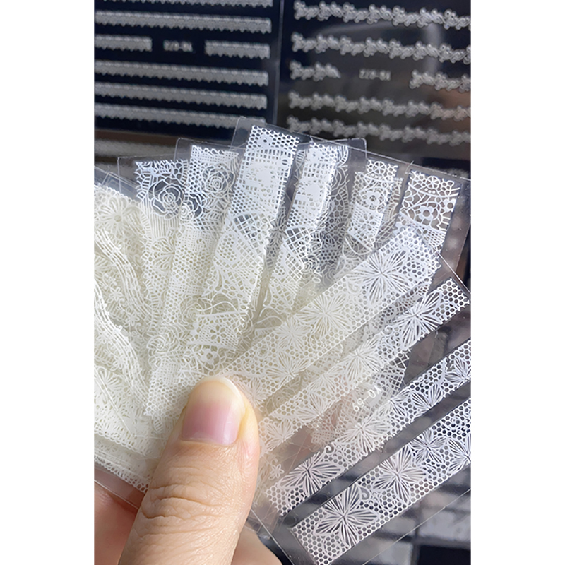 White Lace Nail Stickers Waterproof Hollow Mesh Rose Snowflake Adhesive Nail Decals Decorations