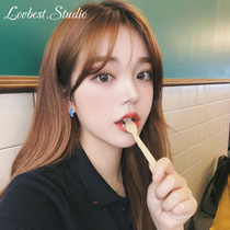 Blue S925 Pure Silver Inlaid Zircon Earrings Mesh Red Temperament Super Fairy earrings Superior Slim Earrings Japan-Japan Ear Accessories