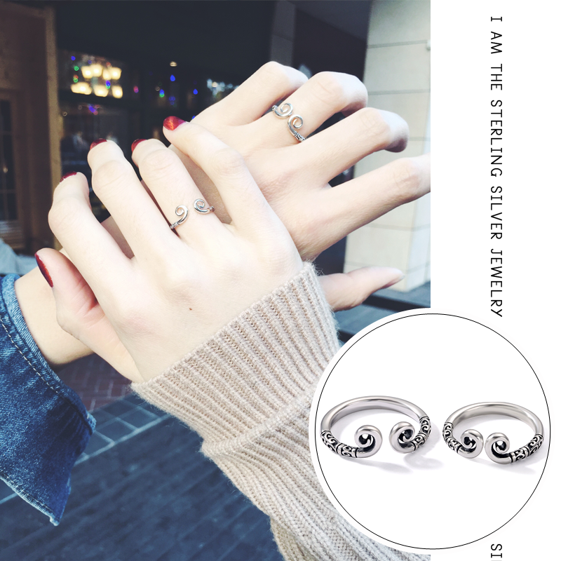 Sterling silver auspicious cloud tight hoop curse birthday gift set love remember a lifetime couple ring