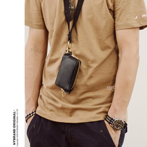 Buried double zipper design hanging neck certificate bag imported vegetable tanned leather card bag key bag wallet Q4006