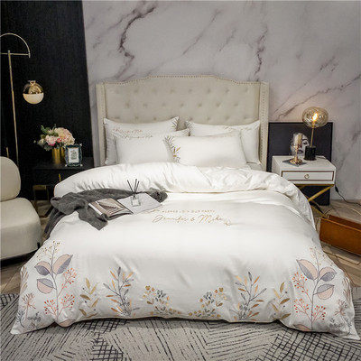 JERYOUN light luxury high-end European-style long-staple cotton four-piece set cotton pure cotton quilt cover embroidered sheets bedding