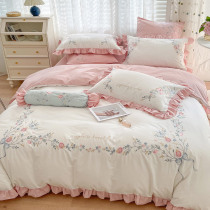 JERYOUN Korean fresh four pieces of cotton embroidered girl heart lotus leaf is suited for suite