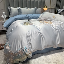 JERYOUN light luxury high-end long-fluff cotton four pieces of plant flower embroidery pure cotton embroidered by a bed-style set of 8