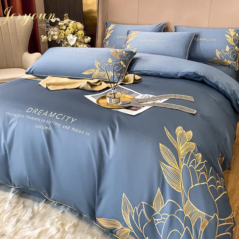 Jeryoun Eurostyle Egyptian long suede cotton quilts with four sets of full cotton 100 pure cotton embroidered gonsatin bedding-Taobao