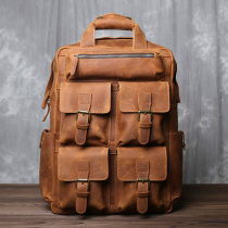 Retro Crazy Horse Leather Backpack Mens First Layer Leather Large Capacity Travel Backpack Leather 17-inch Large Computer Backpack
