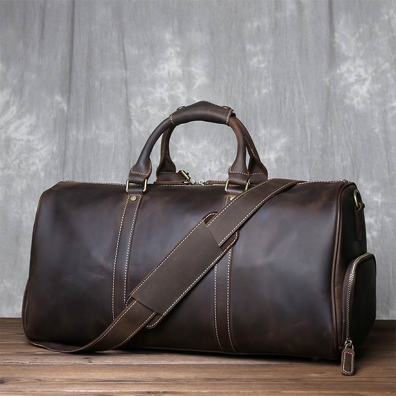 Retro Crazy Horse Leather Travel Bag Men's First Layer Cowhide Portable Fitness Locomotive Duffle Bag Large Capacity Business Travel Messenger Bag