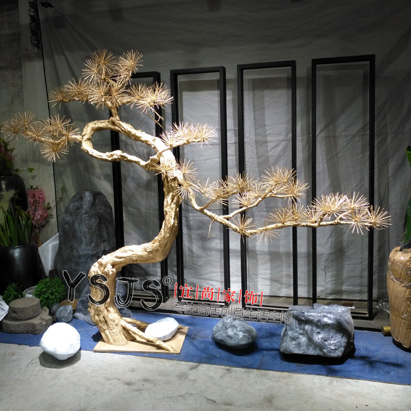 Floor-to-ceiling large-scale simulation welcome pine, cypress, shopping mall, hotel, dry landscape, landscape decoration, bonsai, custom zen pine