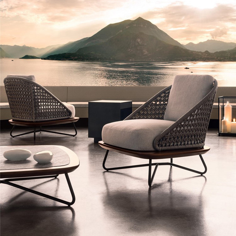 Outdoor sofa tea couch vine combined double wooden pineapple rope wiring furniture living room balcony leisure single chair