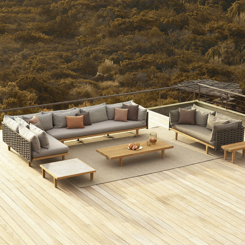 Nordic villa terrace solid wood rattan sofa outdoor designer leisure coffee table furniture garden model room rattan chair