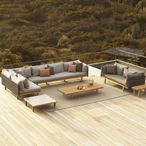 Nordic villa terrace solid wood rattan woven sofa outdoor designer casual coffee table furniture courtyard model house rattan chair