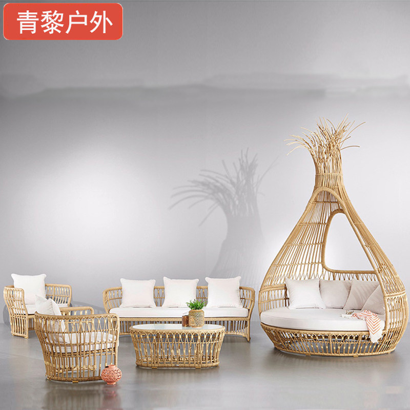 Outdoor rattan sofa patio outdoor furniture patio balcony coffee table combination waterproof leisure garden living room seating