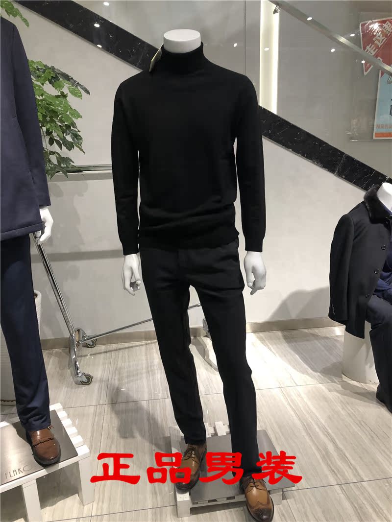 Áo len cao cổ cho nam có họa tiết hơi dày mùa thu đông mới thời trang kinh doanh mới Slim 100% len 2680 nhân dân tệ 3 màu áo sơ mi đen