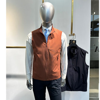 Elastic 26 spring and summer new men's zipper stand collar vest jacket casual outdoor milk silk non-iron and traceless process