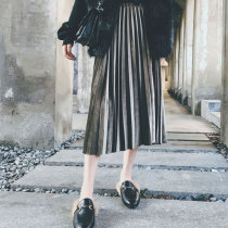 Pregnant women pleated half-length skirt autumn and winter golden velvet a-shaped skirt half-skirt spring and autumn dress long tide mother