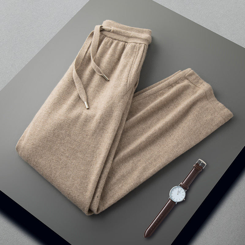 Men's Wide-Leg Straight Cashmere Pants ~ 100% Pure Cashmere Men's Pants for Outerwear, Casual, Simple, Solid Color Sweatpants, Long Pants