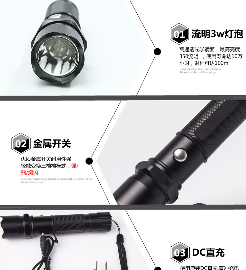 Đặt đèn led nhôm cố định tập trung cố định sạc ngoài trời chiếu sáng tầm xa đèn pin siêu sáng đội đầu