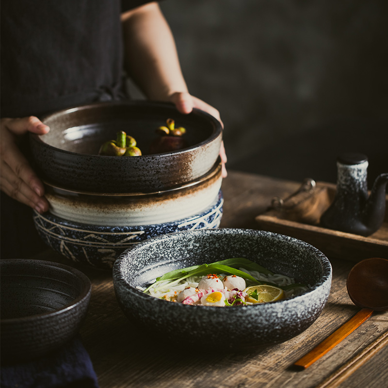Japanese-style large soup pot vegetable plate sauerkraut fish bowl large retro shallow fragrant pot bowl noodle bowl soup bowl home spicy hot bowl
