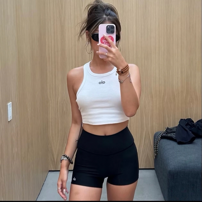 In-Stock Direct Shipping Alo Sports Casual Knit Sleeveless Slim-Fit Yoga Fitness Running Short Tank Top for Women