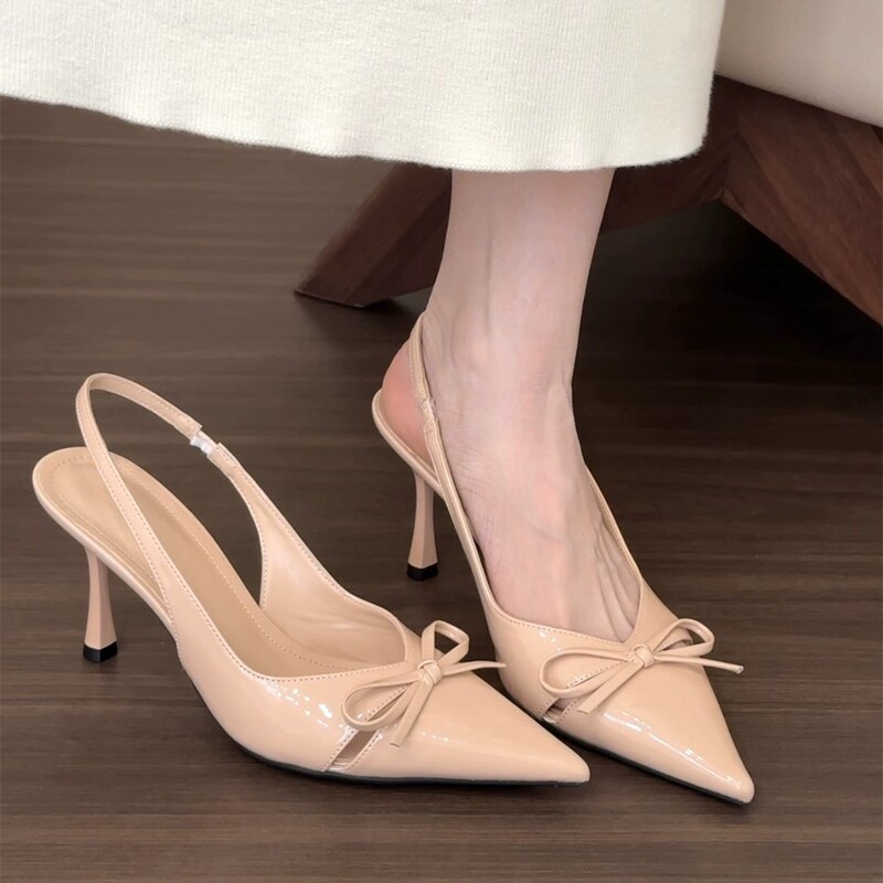 Niche French-Style High-Heeled Shoes with Open Back and Closed Toe, Fairy Sandals for Spring/Summer 2026, Versatile Bow-Knot Single Shoes for Outdoor Wear Niche French-Style High-Heeled Shoes with Open Back and Closed Toe, Fairy Sandals for Spring/Summer 2026, Versatile Bow-Knot Single Shoes for Outdoor Wear