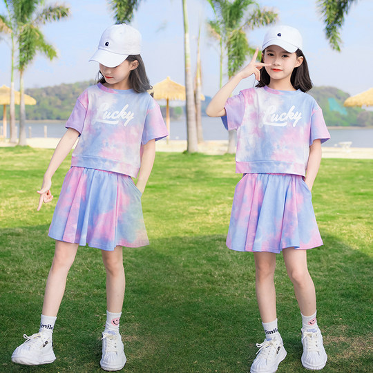 女童迷彩套装裙子夏装2024新款洋气jk制服羽毛球裙中大童百褶裙裤