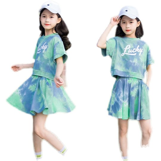 女童迷彩套装裙子夏装2024新款洋气jk制服羽毛球裙中大童百褶裙裤