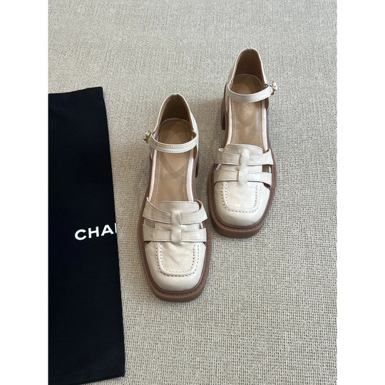 超软小羊皮~白色包头凉鞋女夏2025新款真皮罗马粗跟高跟法式单鞋