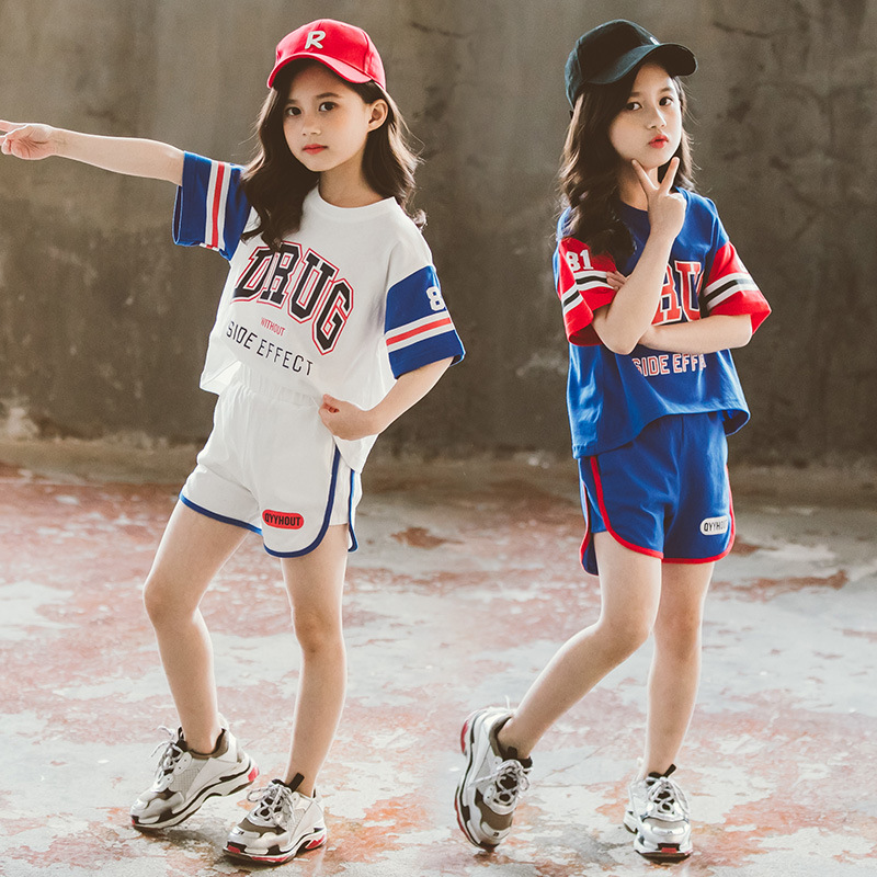 British Next kiss2022 new girls summer suit Korean version of the Western style children's sports and leisure two-piece
