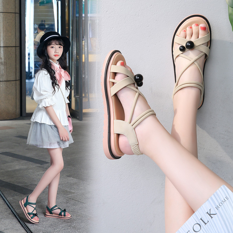 UK Next Kiss Girls Net Red Sandals 2022 New Fashion Little Princess Medium and Large Children Soft-soled Sandals