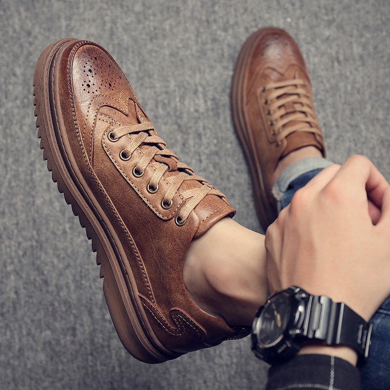 2020 winter and winter new brogue men's casual shoes men's casual leather shoes men's shoes men's trendy shoes all-match xz