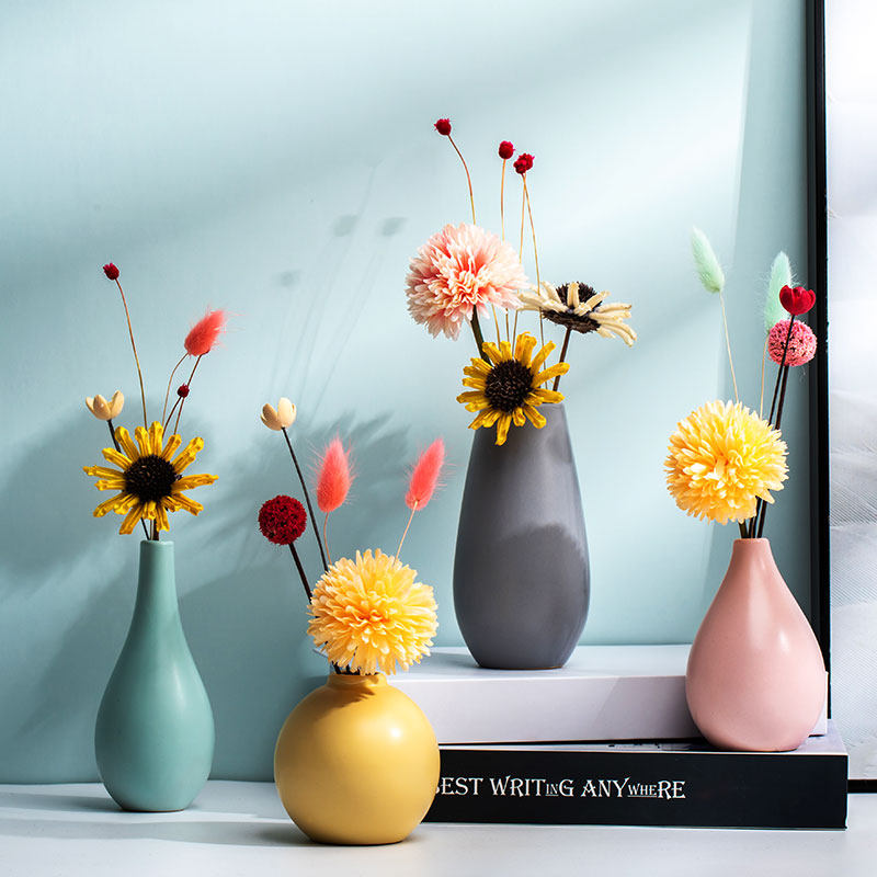 Ceramic Small Vase Florator Pendulum emulated Flower Home Living room Desktop Morandi Flower Inserts-Taobao