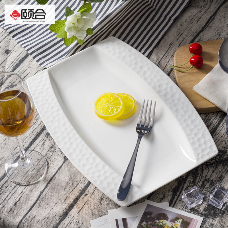 Pure white ipads porcelain for daily use rectangular plate with hotel supplies creative household western food steak plate is provided