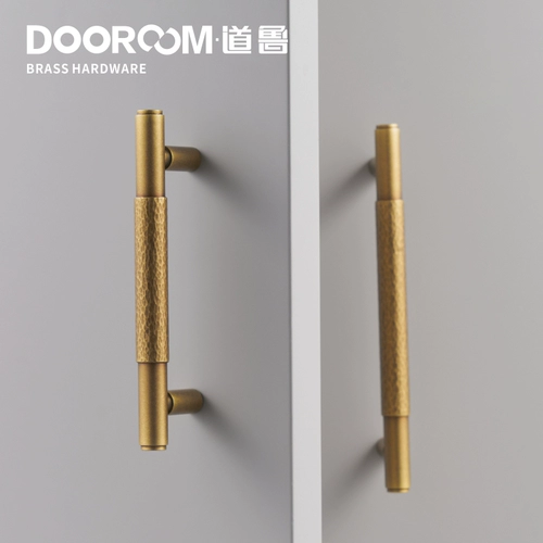 Daulu латунная ручная работа, кованая желтая античная медная ручка Т-образная ручка с двойным отверстием для ящика, дверная мебель, медная ручка