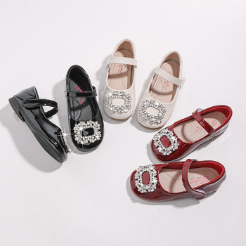 Girls' rhinestone buckle shoes 2025 spring and summer new style girls' shoes for small and medium-sized children, leather shoes, performance princess shoes, soft sole fashion