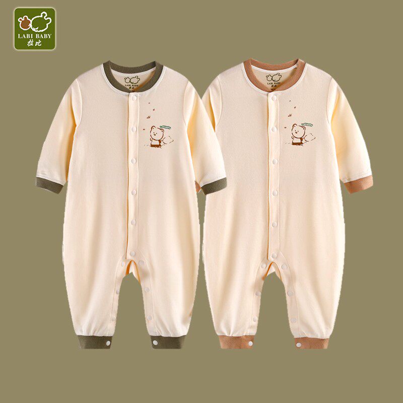 Rabbi underwear newborn baby spring and autumn jumpsuit cute bear full open romper double-sided cloth crawling clothes