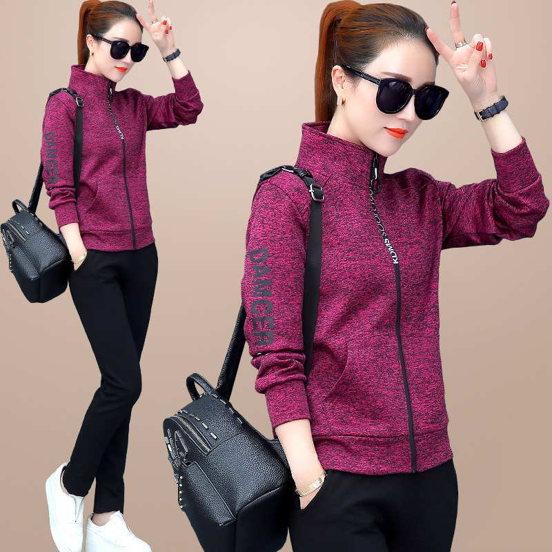 Large size Yard Collar Sports Suit Women 2019 Fall New Korean version Fashion Conspico Slim Casual Thick Cotton Pie two sets