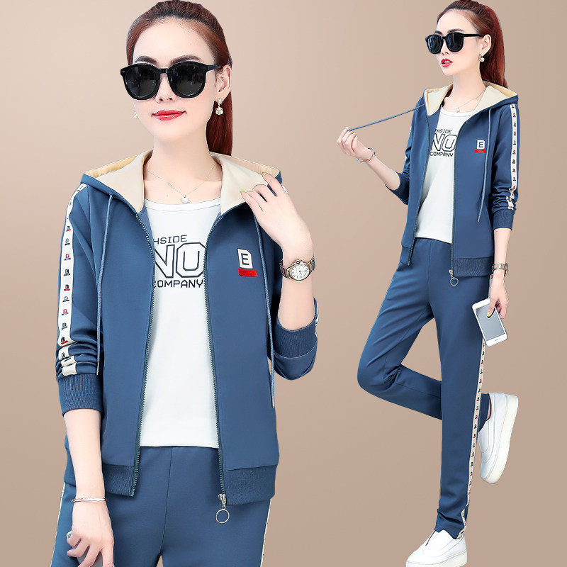 Leisure sports suit women's autumn Korean version of large size loose clothing three-piece fashion hooded autumn clothing 2019 new