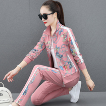 Fashion color sports suit women 2021 New Korean Spring and Autumn long sleeve trousers casual wear three-piece set