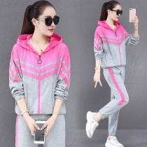 Hooded sports suit womens spring and autumn 2021 New Korean fashion loose thin size casual wear two-piece set