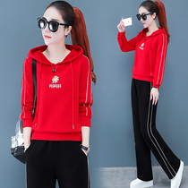 Long sleeve sweater sports suit women 2021 Autumn New Korean version of foreign air age casual running clothes two sets
