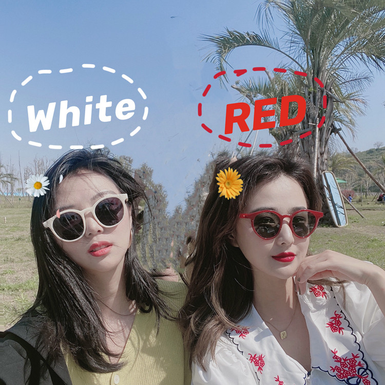 New sunglasses female milky white frame retro small frame mesh red Zhang Great Yitong Round Round Face Polarized Sunglasses