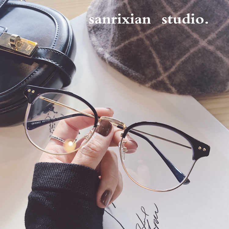 Snowy Lishaw fight Ouyang Nana Street to take the same gold silk glasses anti-blue light flat mirror rice nail black half-frame vegan