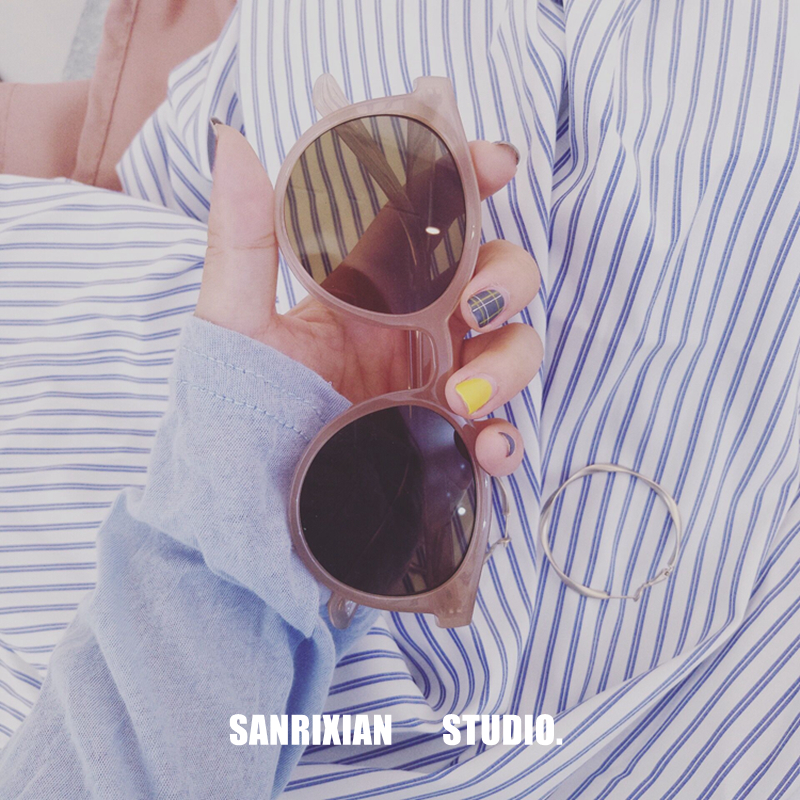 Anna's small S Han Renaissance Round Frame Milk Tea Mocha Tea Polarized Sunglasses Little Box Chic Sunglasses