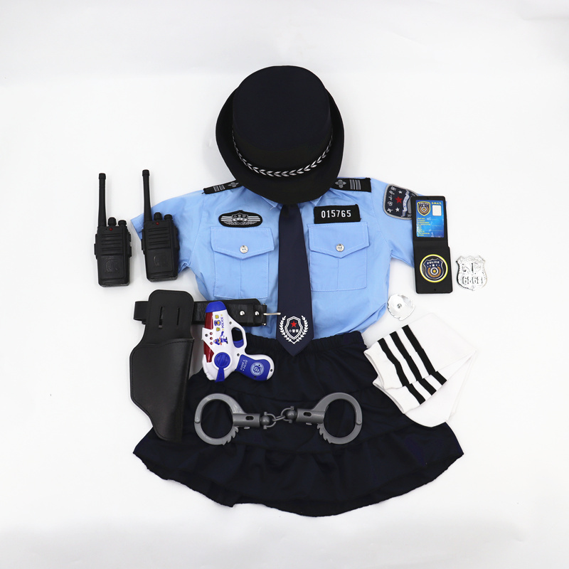 Children's Cos Police Officer Costume with Hat, Girls' Spring and Summer Birthday Dress, Role-Playing Little Traffic Police Performance Costume Children's Cos Police Officer Costume with Hat, Girls' Spring and Summer Birthday Dress, Role-Playing Little Traffic Police Performance Costume