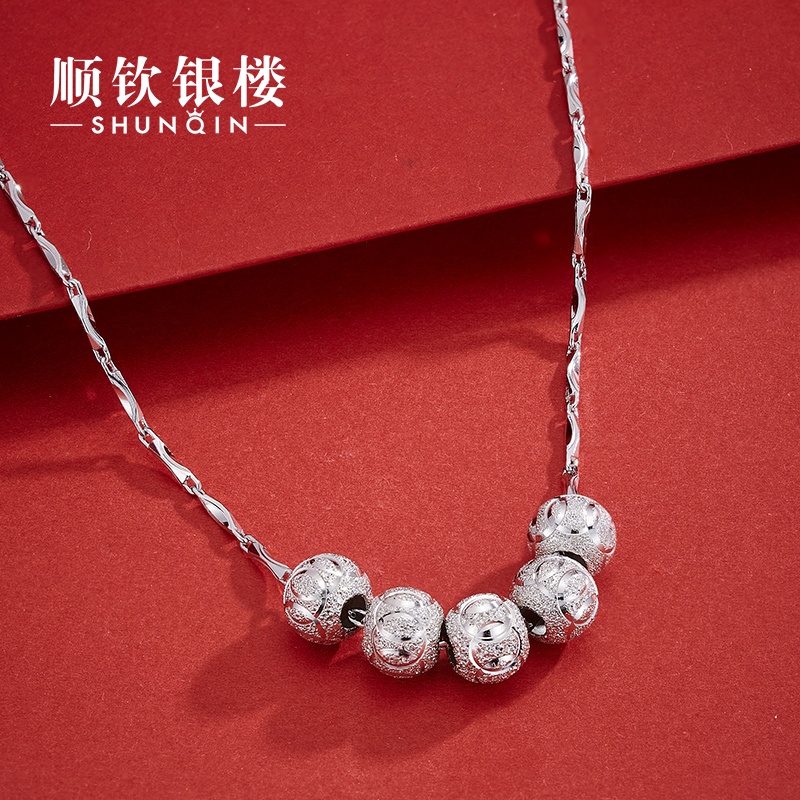 Fifo Linmen S990 pure silver plated platinum transfer pearl 99 foot silver necklace pendant red hand rope Girl with birthday present