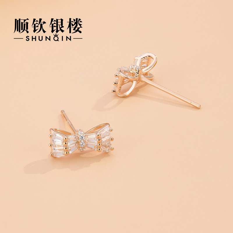 Shunqin Yinlou S925 sterling silver earrings simple bow earrings female fairy spirit ins niche design new style