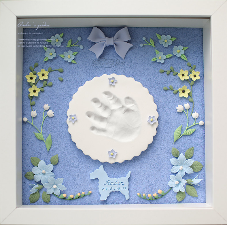 Rat year pig year newborn gift handmade custom baby print baby handprint mud footprint mud photo frame flower room